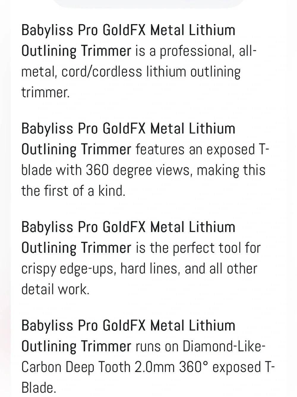 BaByliss Pro GoldFX Cordless Trimmer — Gold and Black NIB